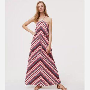 LOFT Multicolor Chevron Halter Linen Blend Maxi Dress Women's Size Medium Petite